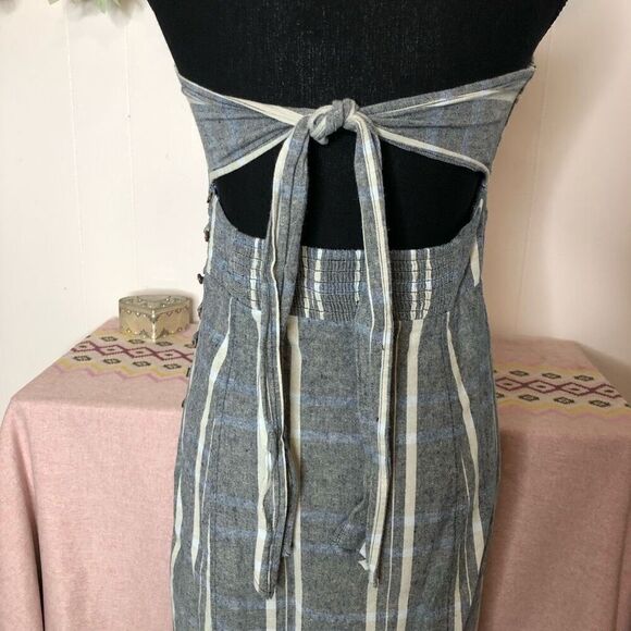 Free People Womens Plaid Strapless Midi Dress Gray Light Blue Size Small Petite - Picture 4 of 7